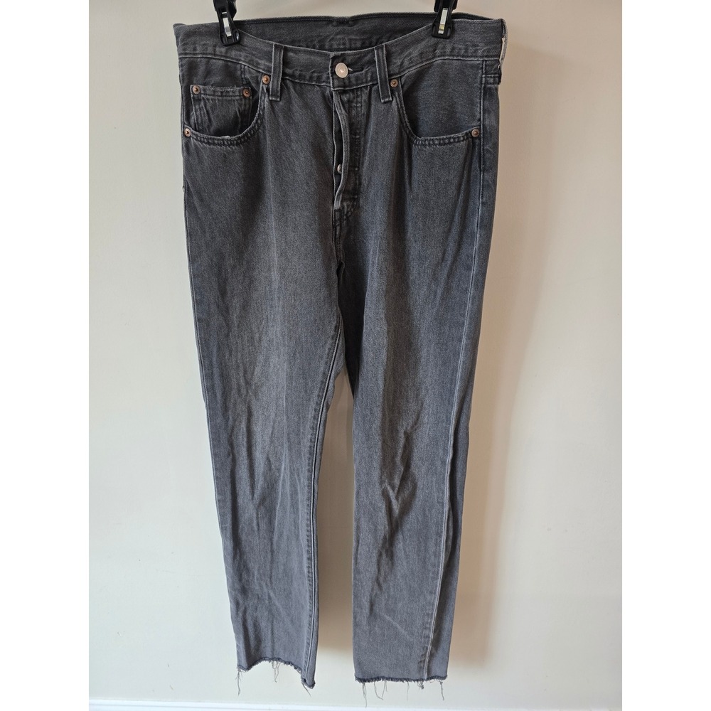 Levis 501 Original Fit Grey Straight Leg Raw Hem Jeans Mens 33x30 Faded Black